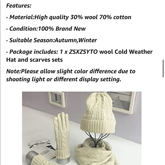 ✨White Scarf knitting wool Set Cold Weather Hat and scarves sets for women✨ - Picture 8 of 9